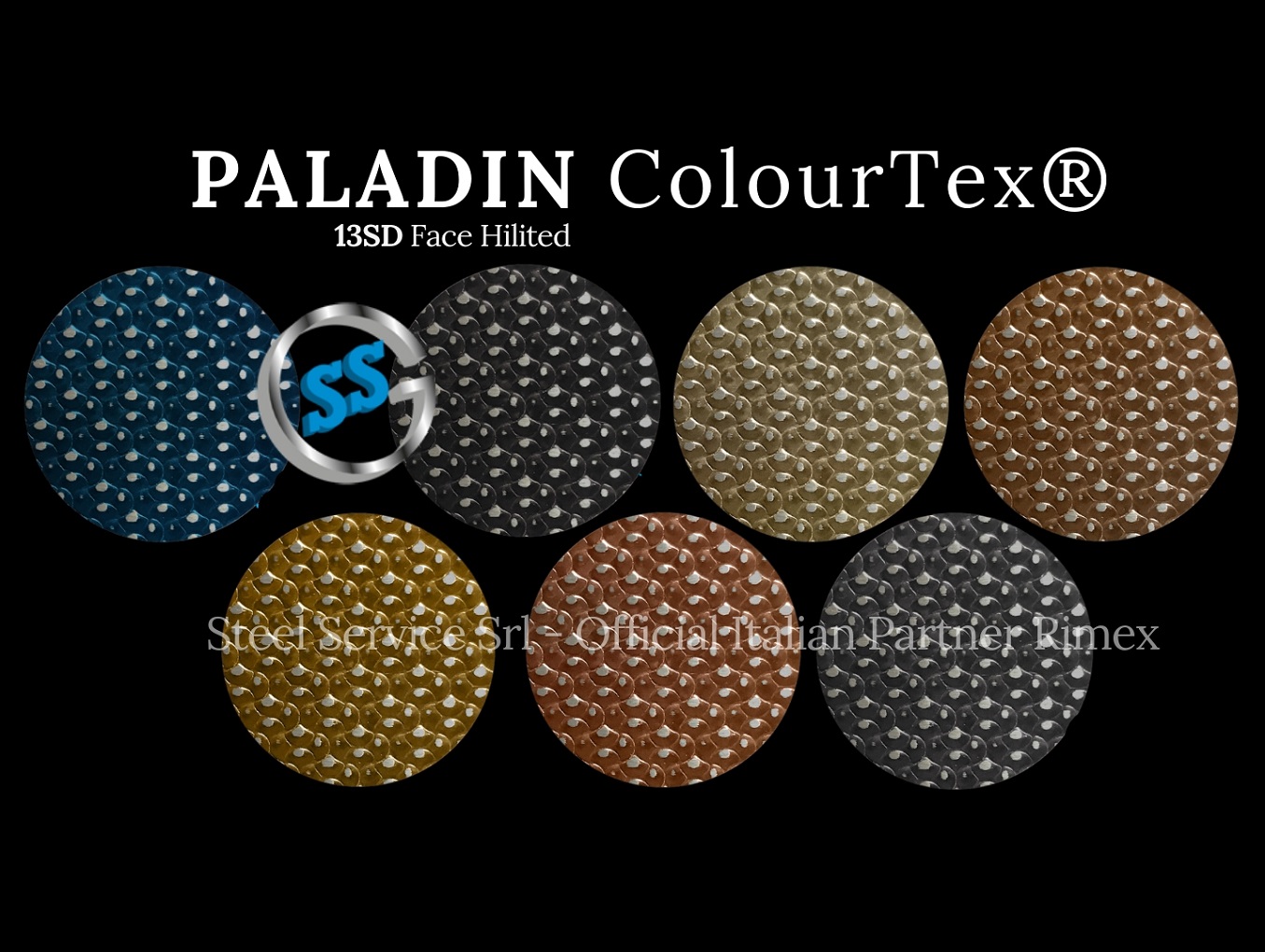 Lamiere bugnate colorate, Palette varianti elettro-colorate inox ColourTex delle lamiere inox 13SD PALADIN, inox rigidizzato galvanico 13SD PALADIN