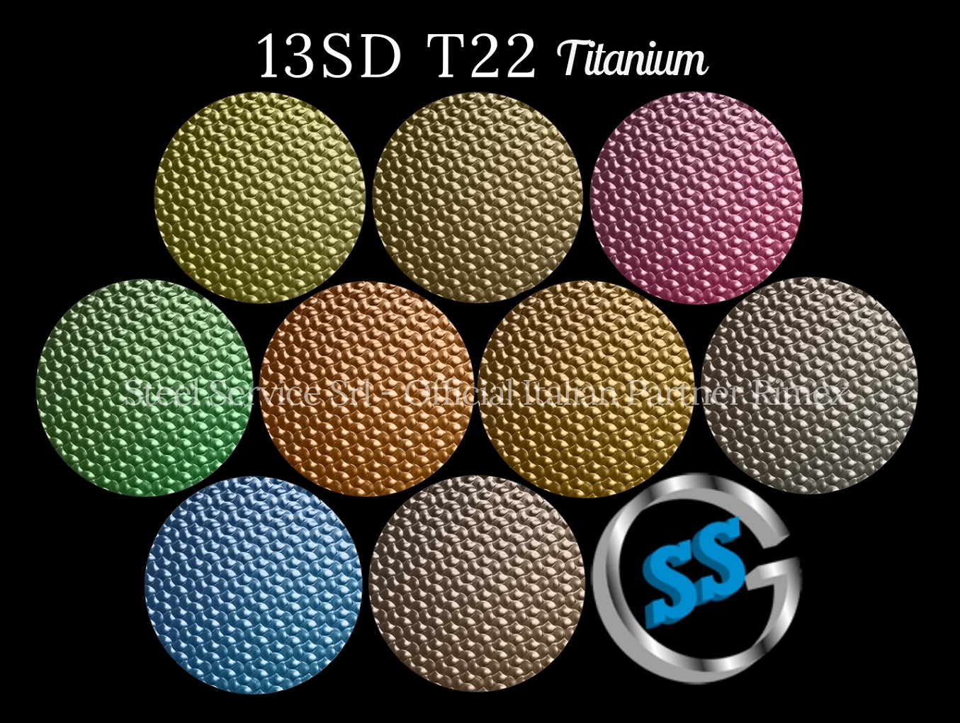 Lamiere bugnate colorate, Palette varianti colorate inox T22 Titanium delle lamiere inox 13SD, inox rigidizzato 13SD