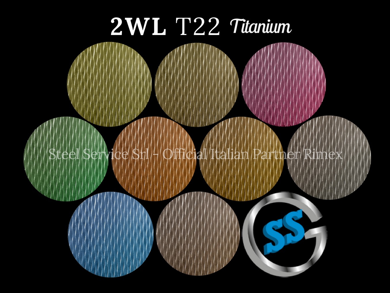 Lamiere bugnate 2WL colorate, Palette varianti colorate inox T22 Titanium delle lamiere inox 2WL, inox rigidizzato 2WL, inox bugnato 2WL