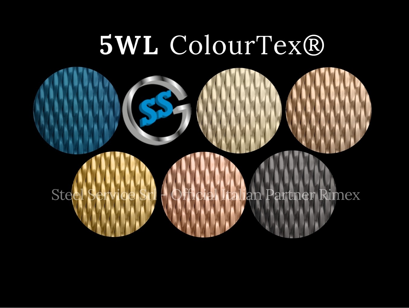 Lamiere bugnate 5WL colorate, Palette varianti elettro-colorate inox ColourTex delle lamiere inox 5WL, inox rigidizzato galvanico 5WL, inox chicco di riso elettro-colorato