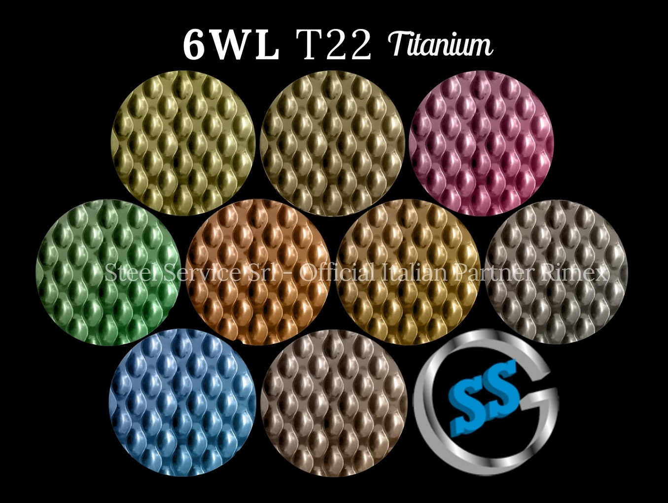 Lamiere bugnate 6WL colorate, Palette varianti colorate inox T22 Titanium delle lamiere inox 6WL, inox rigidizzato 6WL