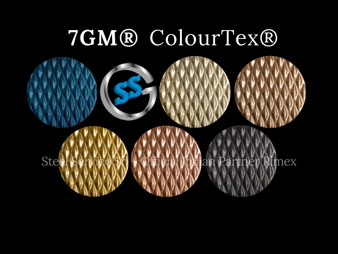 Lamiere bugnate 7GM colorate, Palette varianti elettro-colorate inox ColourTex delle lamiere inox 7GM, inox rigidizzato 7GM, inox 7WL