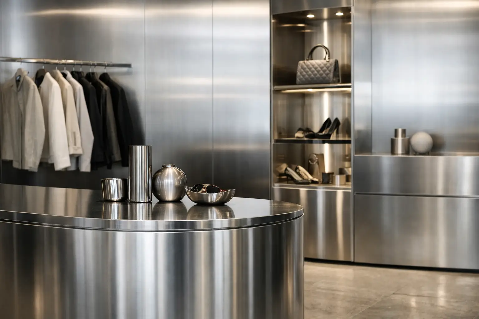8 idee rivestimenti inox per negozi di design