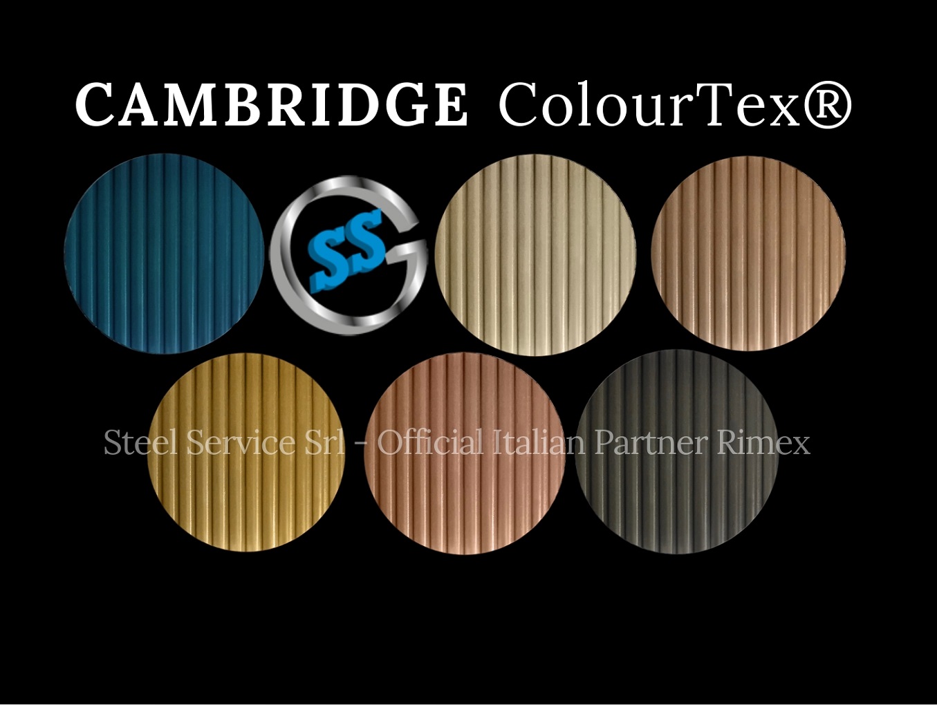 Lamiere bugnate colorate, Palette varianti elettro-colorate inox ColourTex delle lamiere inox CAMBRIDGE, inox rigidizzato galvanico CAMBRIDGE, inox millerighe elettro-colorato
