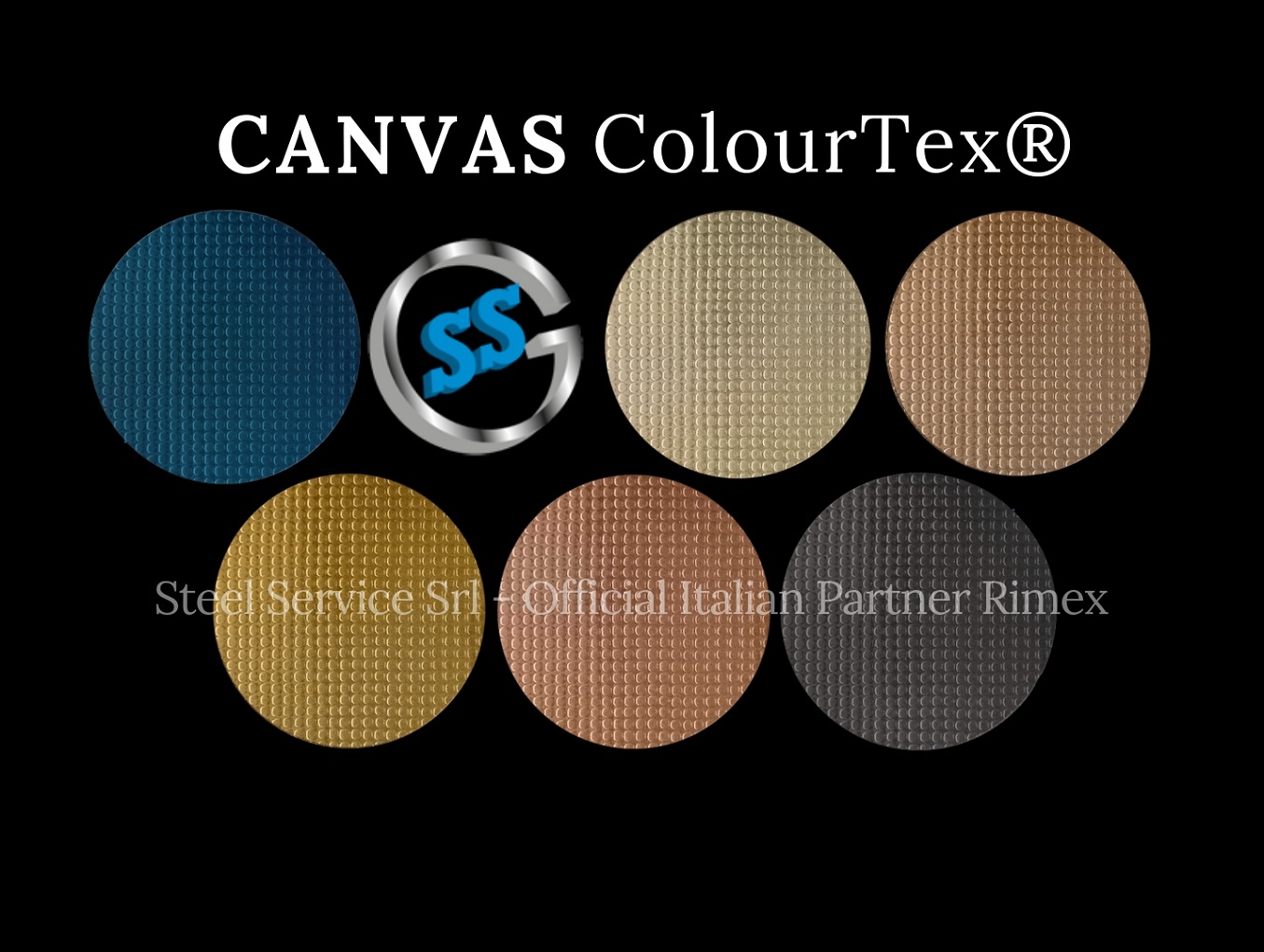 Lamiere bugnate decorative colorate, Palette varianti elettro-colorate inox ColourTex delle lamiere inox CANVAS, inox decorato galvanico CANVAS