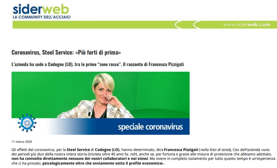 SiderWeb Francesca Pizzigati Amministratrice unica Steel Service Coronavirus