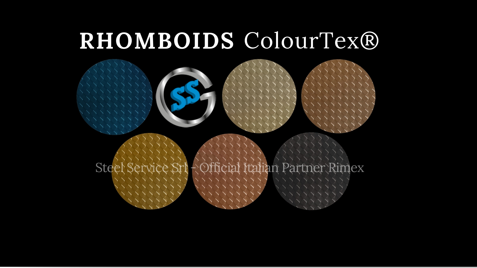 Lamiere bugnate decorative RHOMBOIDS colorate, Palette varianti elettro-colorate inox ColourTex delle lamiere inox RHOMBOIDS, inox decorato galvanico RHOMBOIDS
