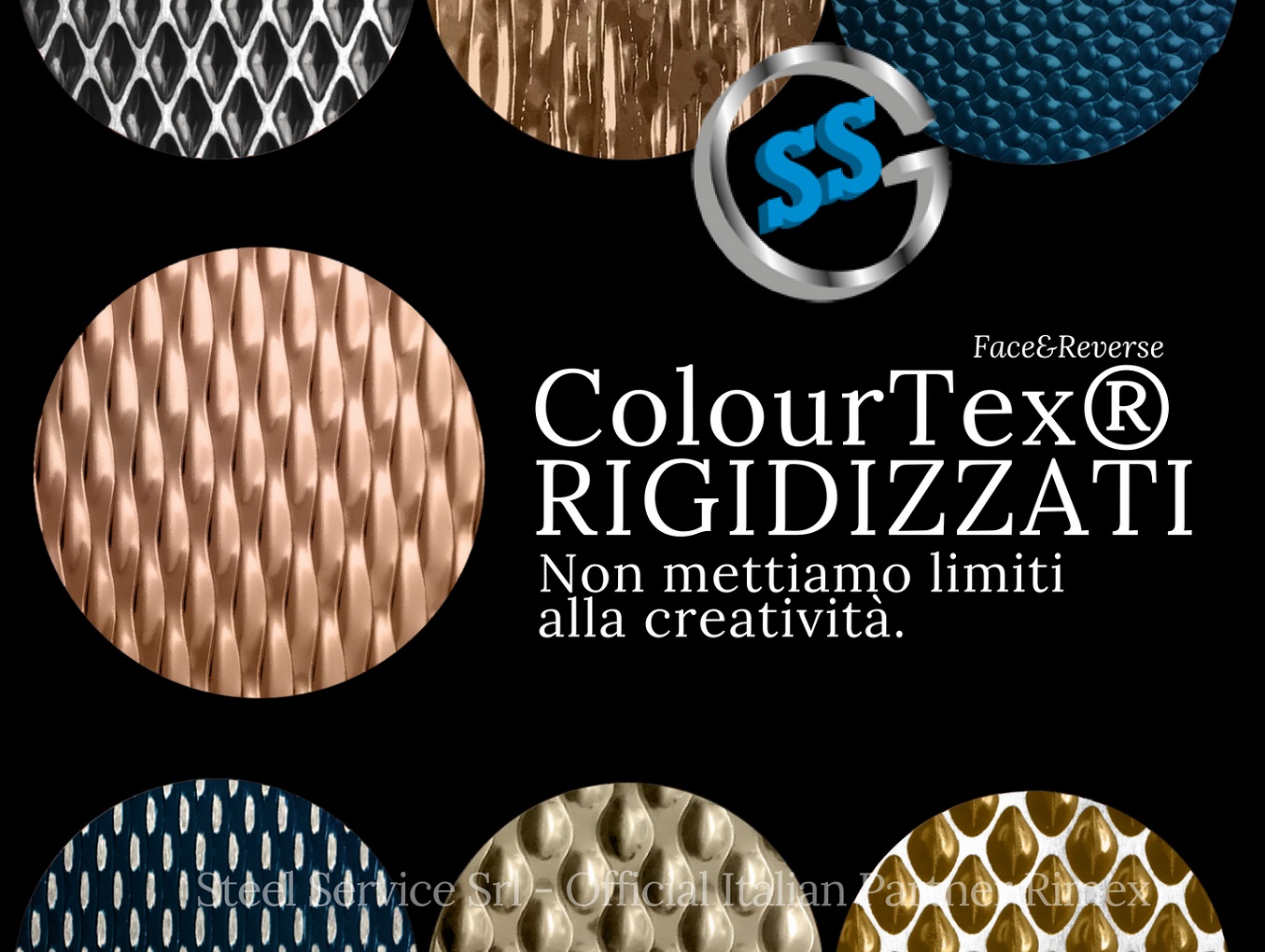 Lamiere bugnate colorate, Palette varianti elettro-colorate inox ColourTex delle lamiere inox rigidizzate, inox rigidizzati galvanici