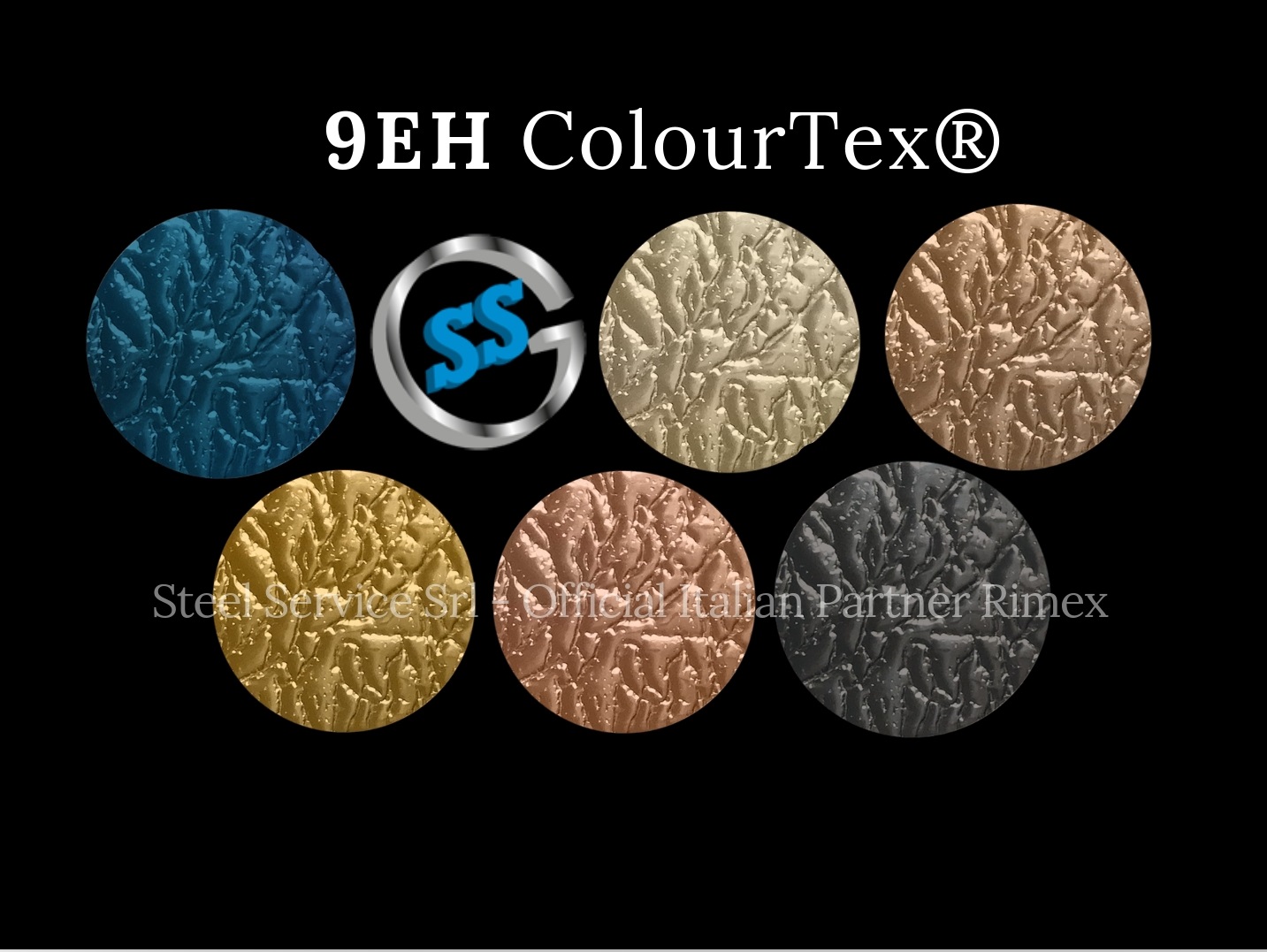Lamiere bugnate 9EH colorate, Palette varianti elettro-colorate inox ColourTex delle lamiere inox 9EH, inox rigidizzato galvanico 9EH, inox pelle di elefante elettro-colorato
