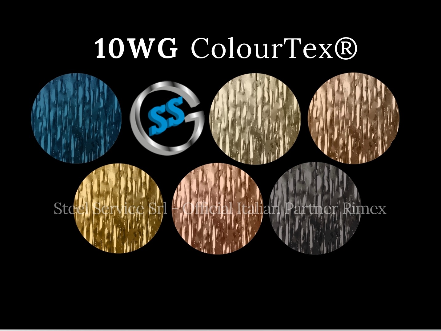 Lamiere bugnate 10WG colorate, Palette varianti elettro-colorate inox ColourTex delle lamiere inox 10WG, inox rigidizzato galvanico 10WG, inox legno elettro-colorato