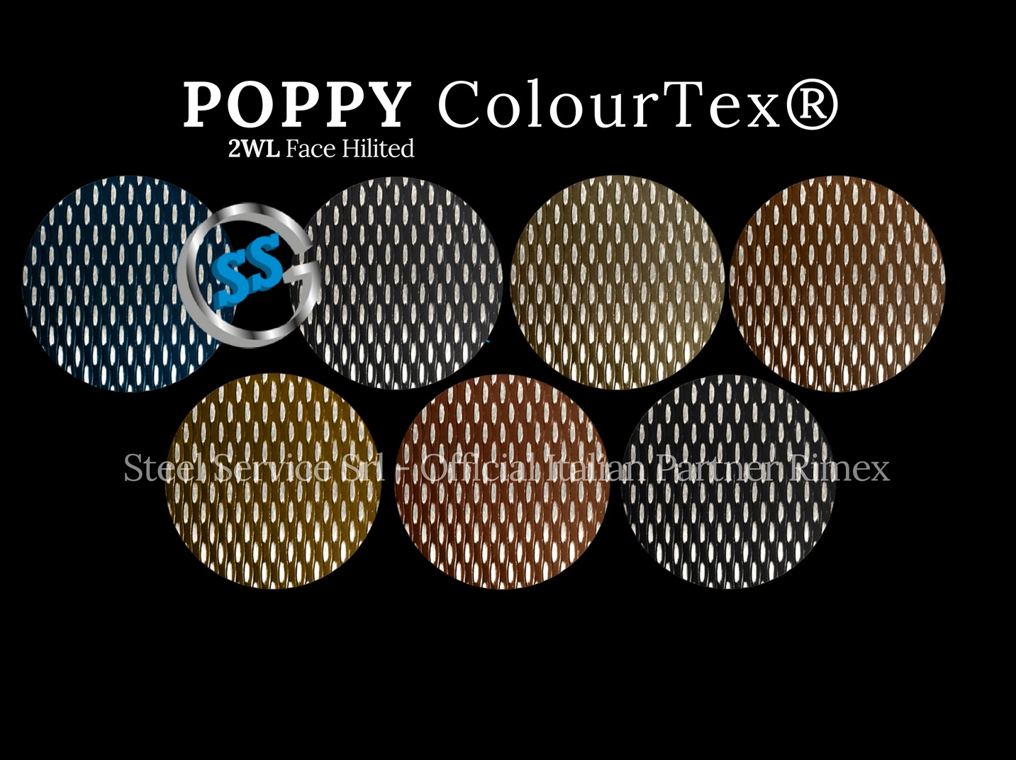 Lamiere bugnate 2WL colorate, Palette varianti elettro-colorate inox ColourTex delle lamiere inox 2WL POPPY, inox rigidizzato galvanico 2WL POPPY