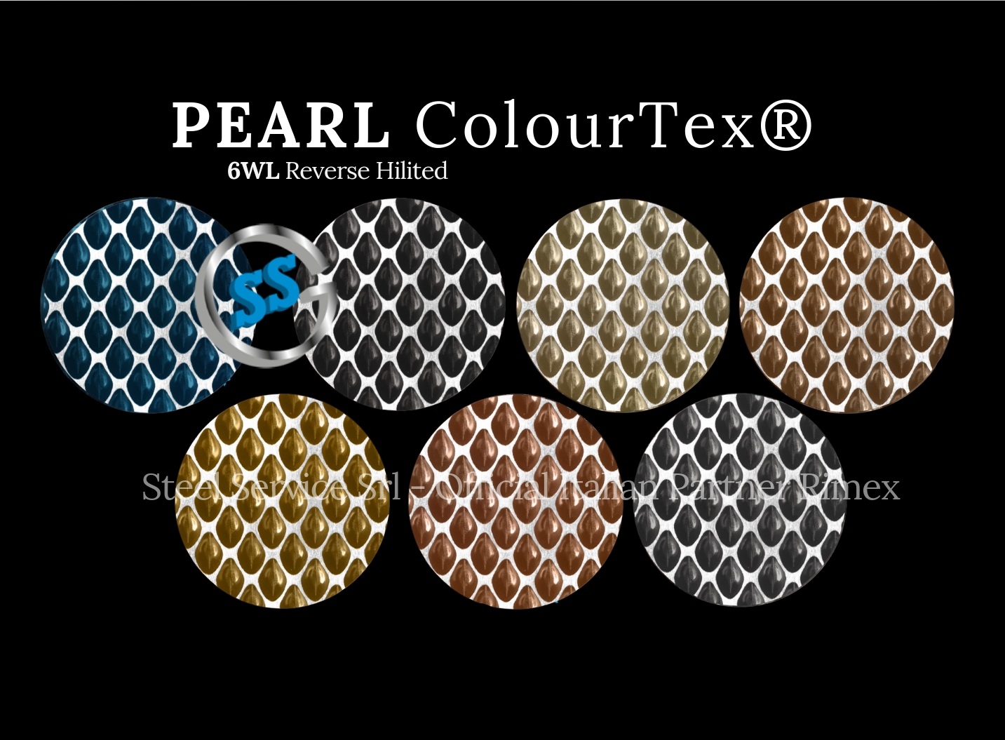 Lamiere bugnate 6WL colorate, Palette varianti elettro-colorate inox ColourTex delle lamiere inox 6WL PEARL, inox rigidizzato galvanico 6WL PEARL