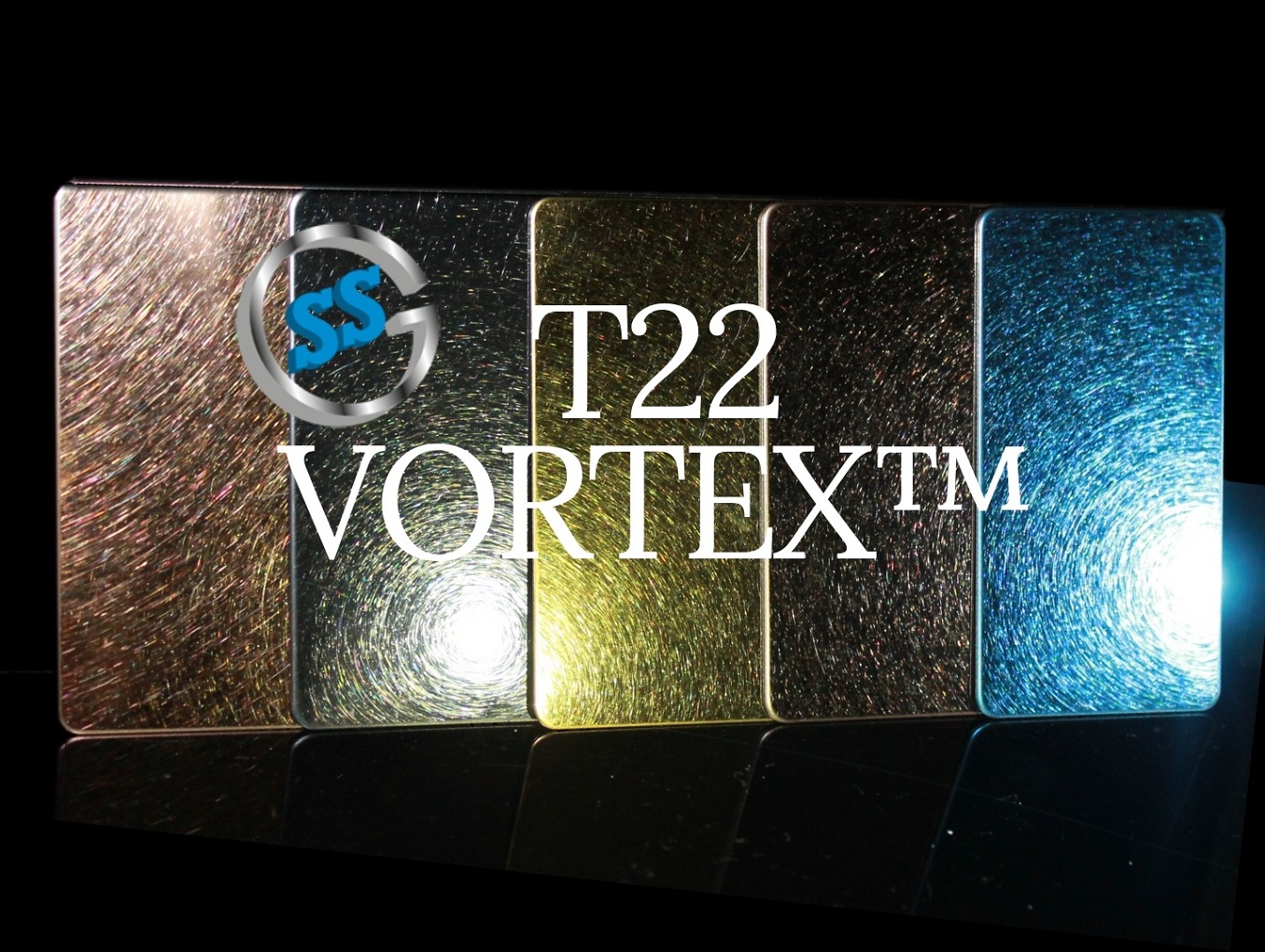Varianti colorate T22 Titanium Vortex, inox satinato circolare colorato, inox vibrato colorato, T22 Vortex