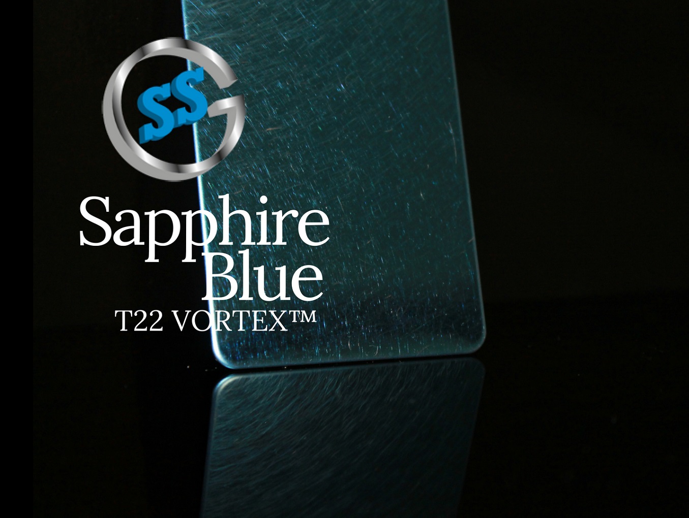 Inox colorato T22 Titanium Sapphire Blue Vortex, inox satinato circolare colorato blu, inox vibrato colorato blu