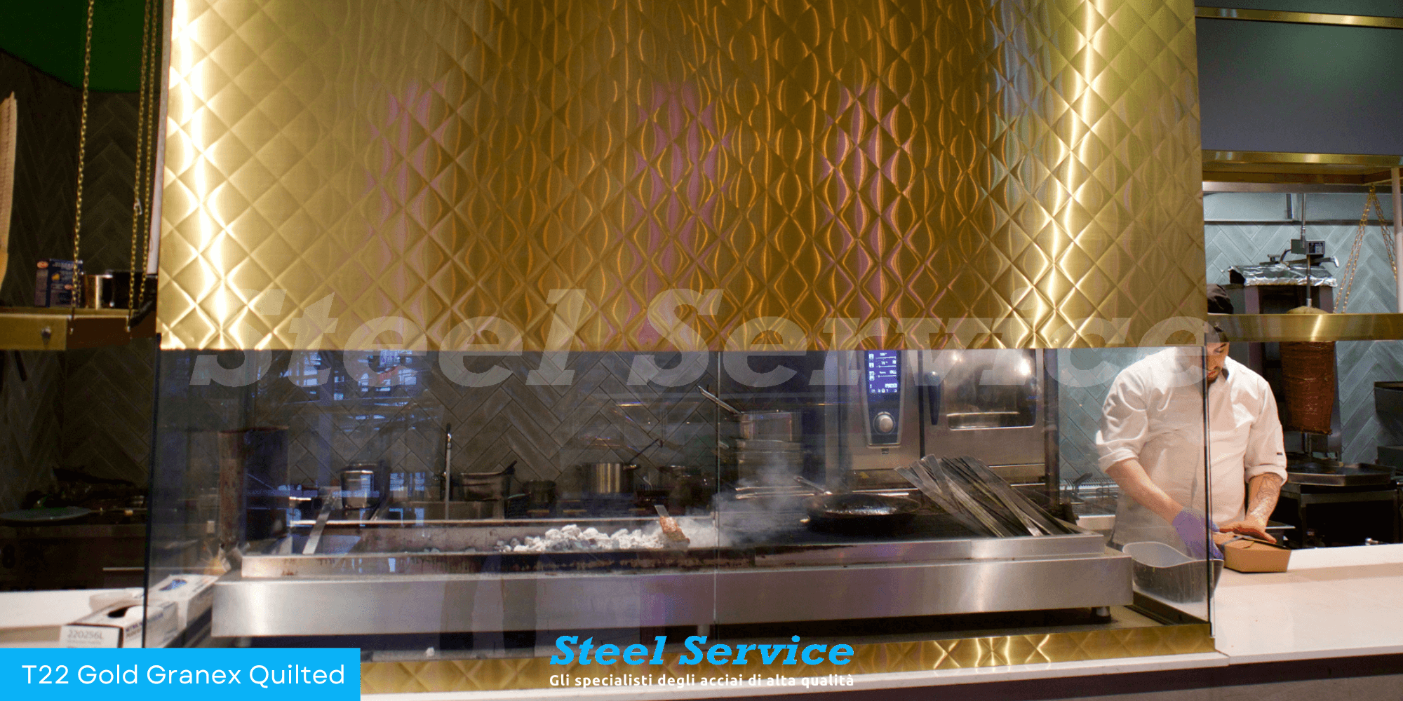 Cappa cucina ristorante inox t22 Gold Ganex Quilted, inox colorato micropallinato trapuntato