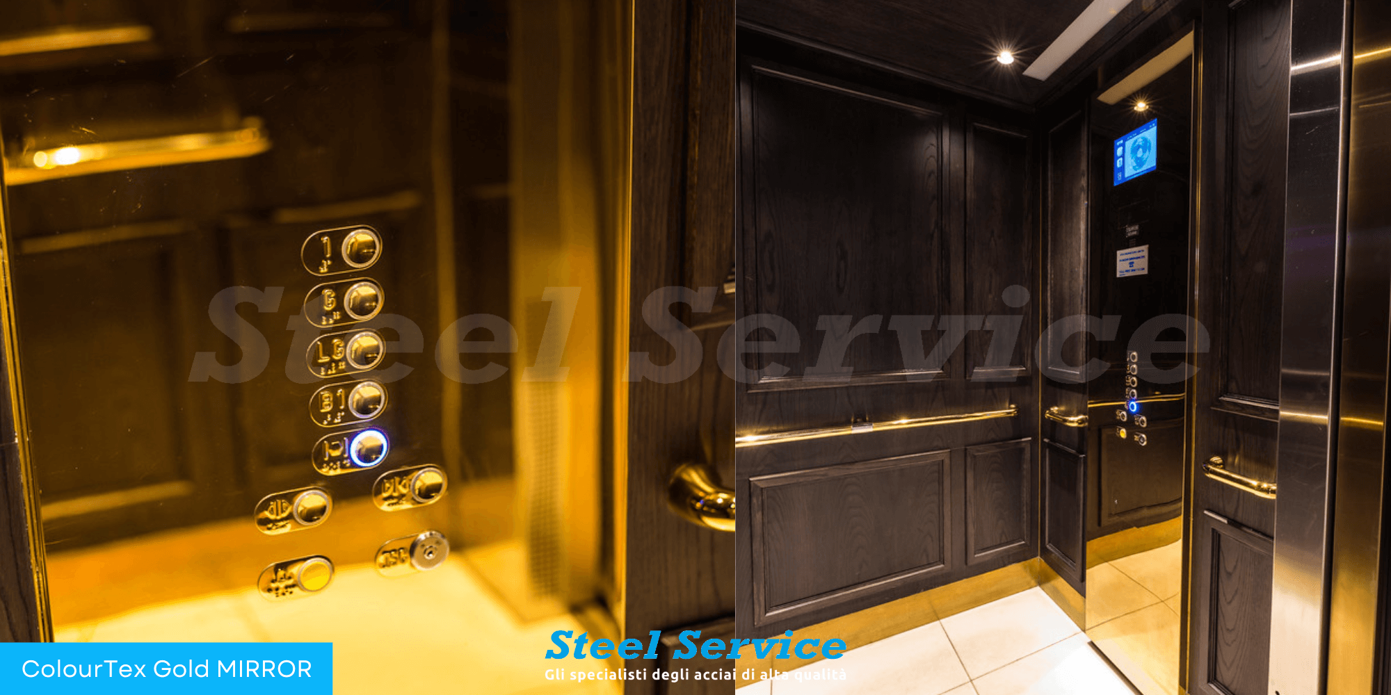 Pulsantiera ascensore inox Gold Mirror, inox elettro-colorato Gold Mirror