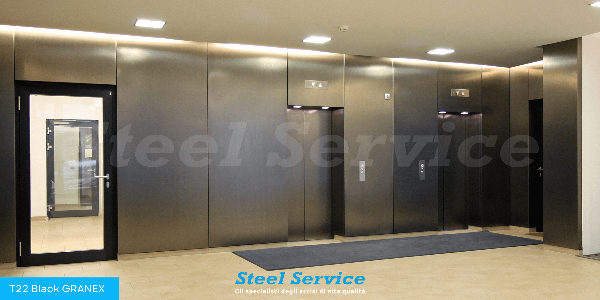 Pareti esterne ascensore inox T22 Black Granex, inox colorato T22 micropallinato