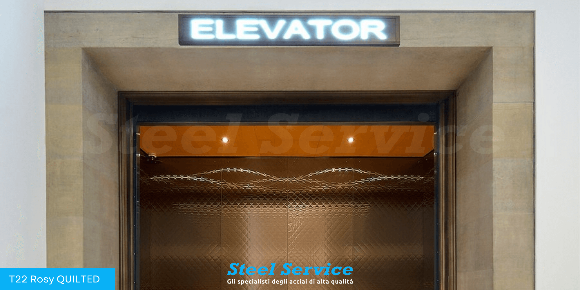 Pareti interne ascensori inox T22 Rosy Gold QUILTED, inox colorato trapuntato