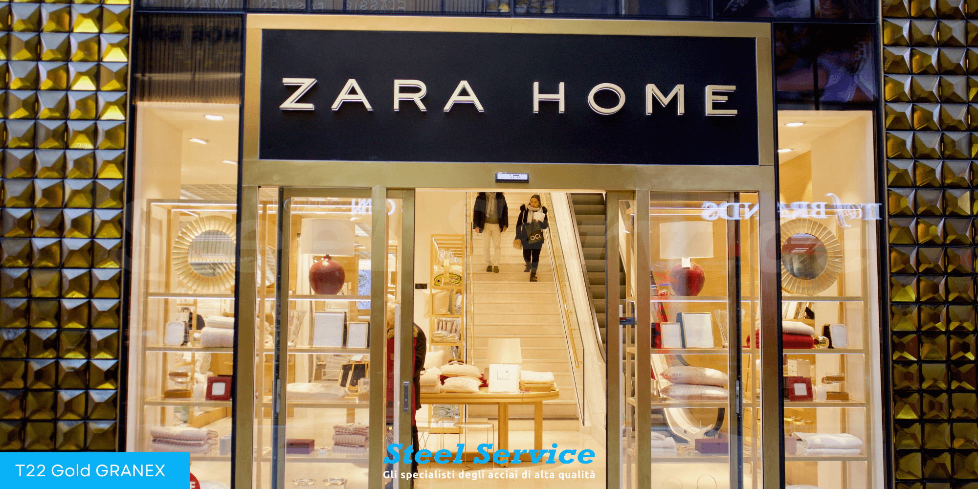 Insegna negozio Zara Home inox T22 Gold Granex